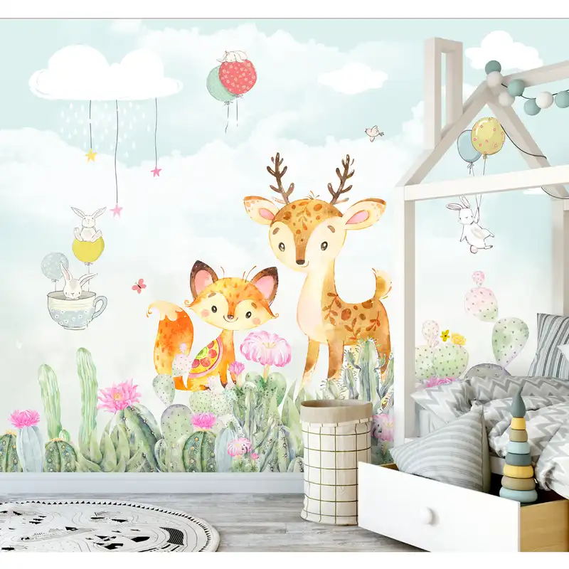 پوستر دیواری اتاق کودک طرح گوزن و روباه کد pk119