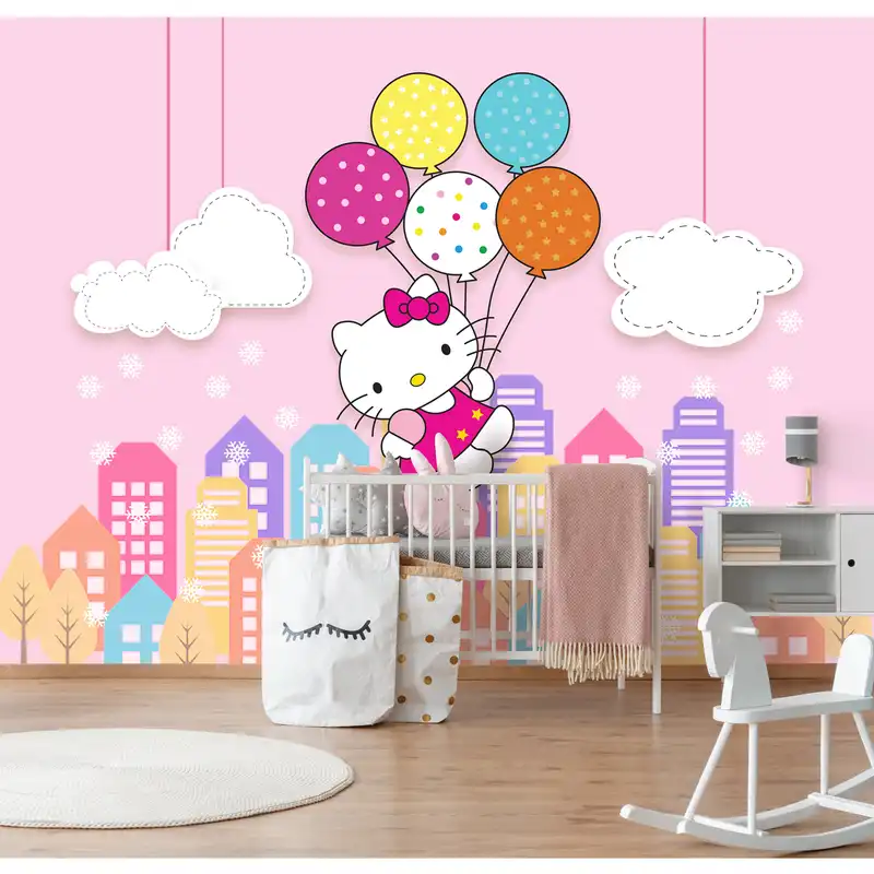 پوستر دیواری اتاق کودک طرح کیتی و بادکنک کد pk124