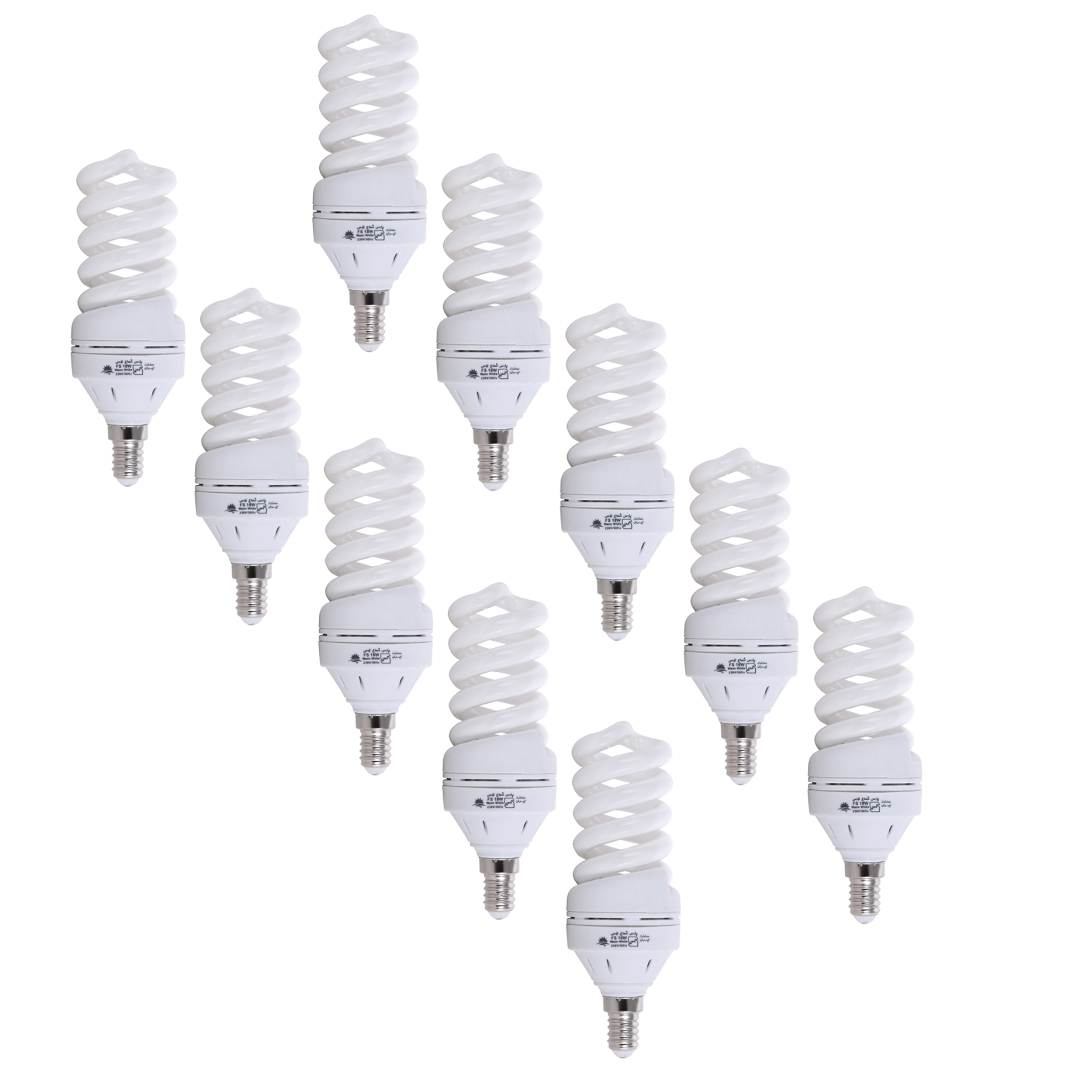 لامپ کم مصرف 18 وات پارس شعاع توس مدل FS18 پایه E14 بسته 10 عددی