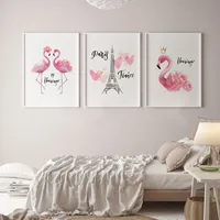 تابلو سالی وود طرح برج ایفل پاریس و فلامینگو کد T110211 مجموعه 3 عددی