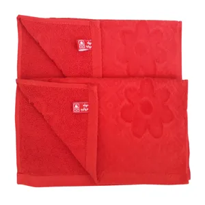 حوله دستی حوله مروارید طرح گل سایز 30x30 بسته دو عددی