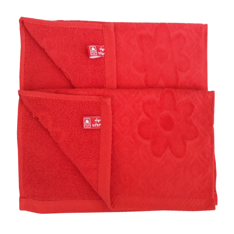 حوله دستی حوله مروارید طرح گل سایز 30x30 بسته دو عددی