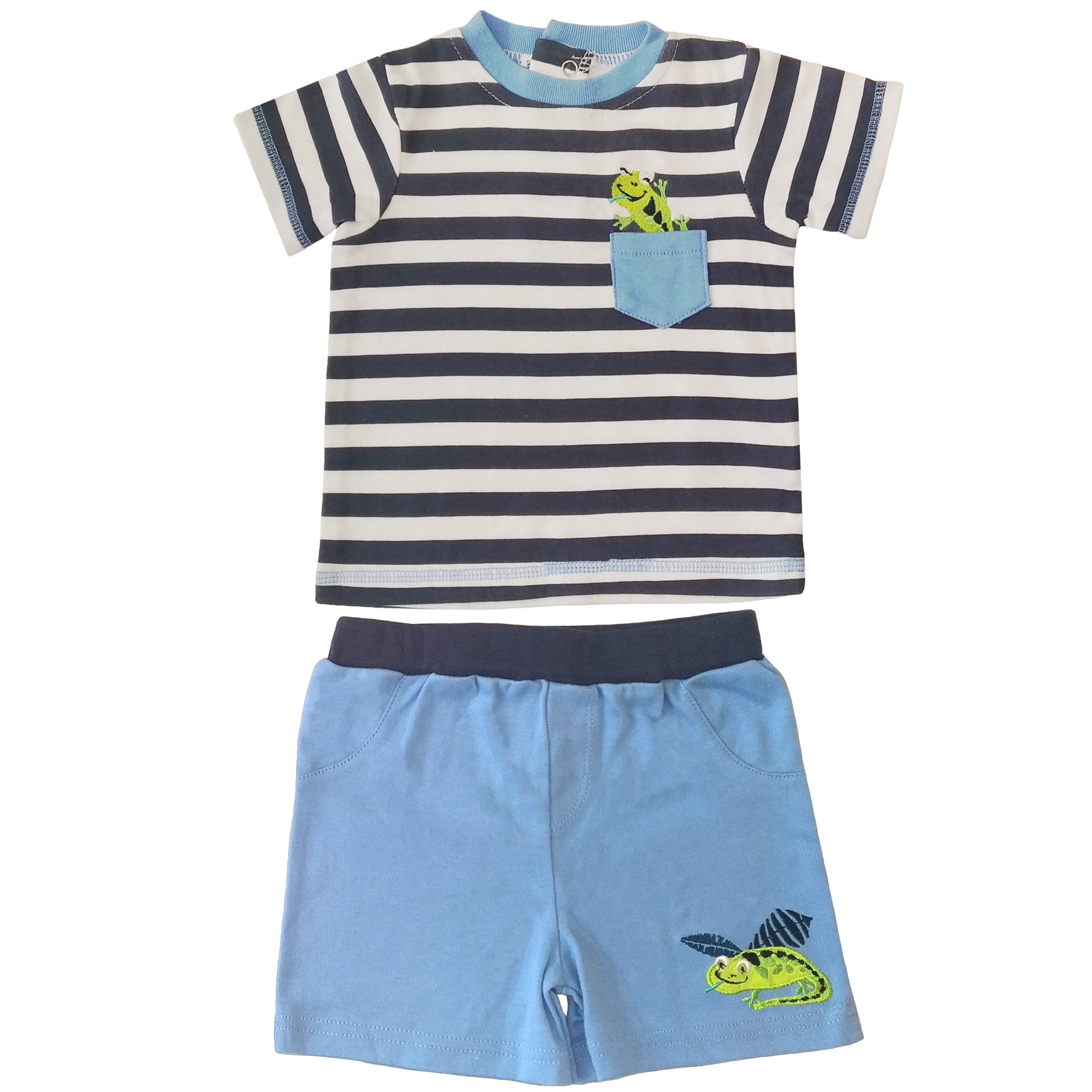 ست تی شرت و شلوارک نوزادی پسرانه طرح مارمولک کد FF-024