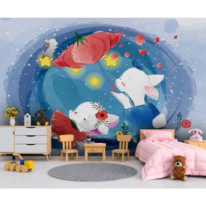 پوستر دیواری اتاق کودک طرح خرگوش و شب پر ستاره کد pk112