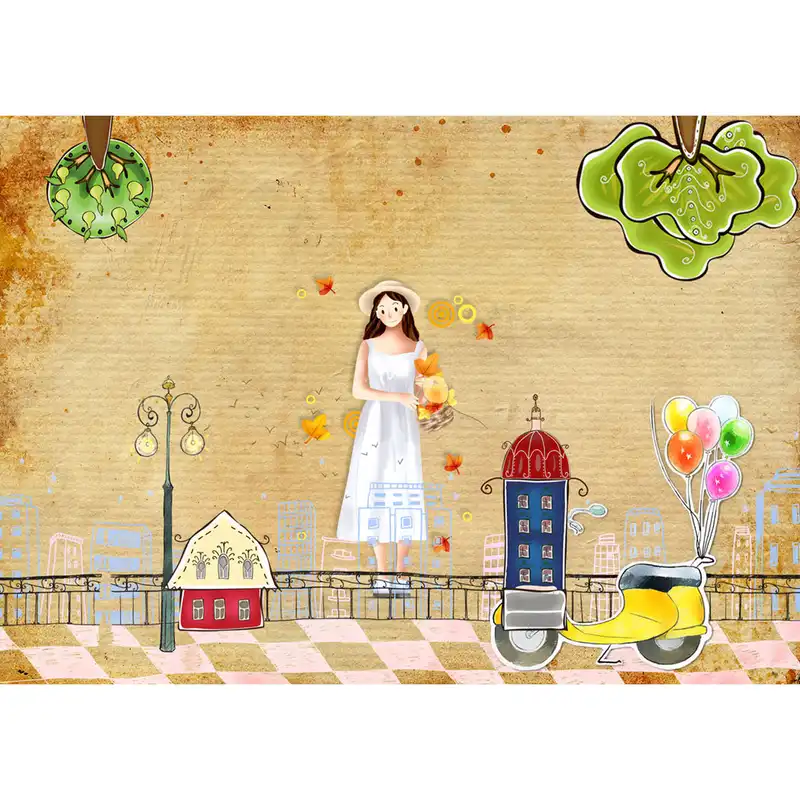 پوستر دیواری اتاق کودک طرح دخترک و سبد کد pk133