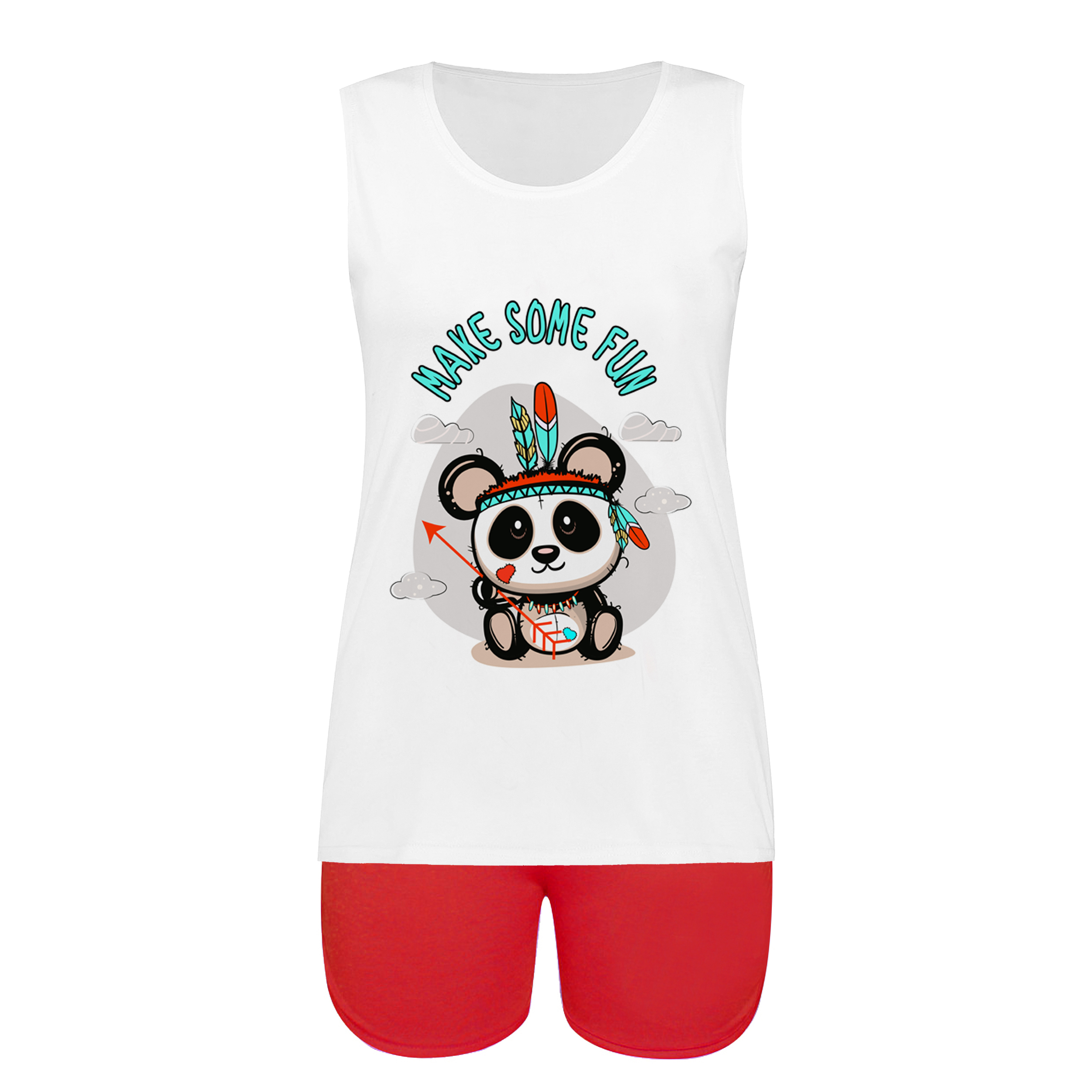 ست تاپ و شلوارک زنانه طرح Make some fun panda کد 1000004 RE 👗