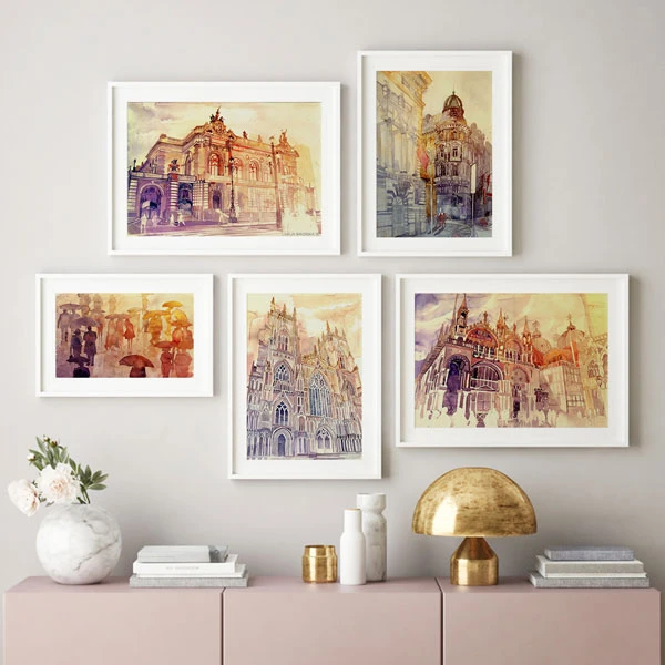 تابلو سالی وود طرح شهر رنگی کد T110101 مجموعه 5 عددی