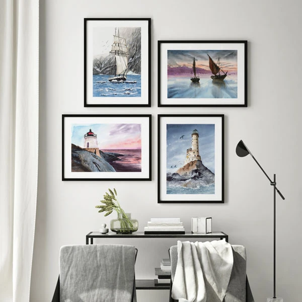 تابلو سالی وود طرح دریا و انتظار فانوس کد T110303 مجموعه 4 عددی