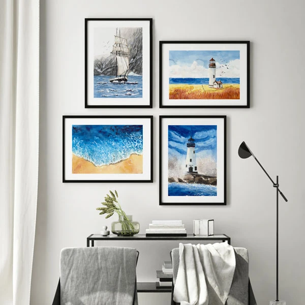 تابلو سالی وود طرح دریا مرا می خواند کد T110304 مجموعه 4 عددی