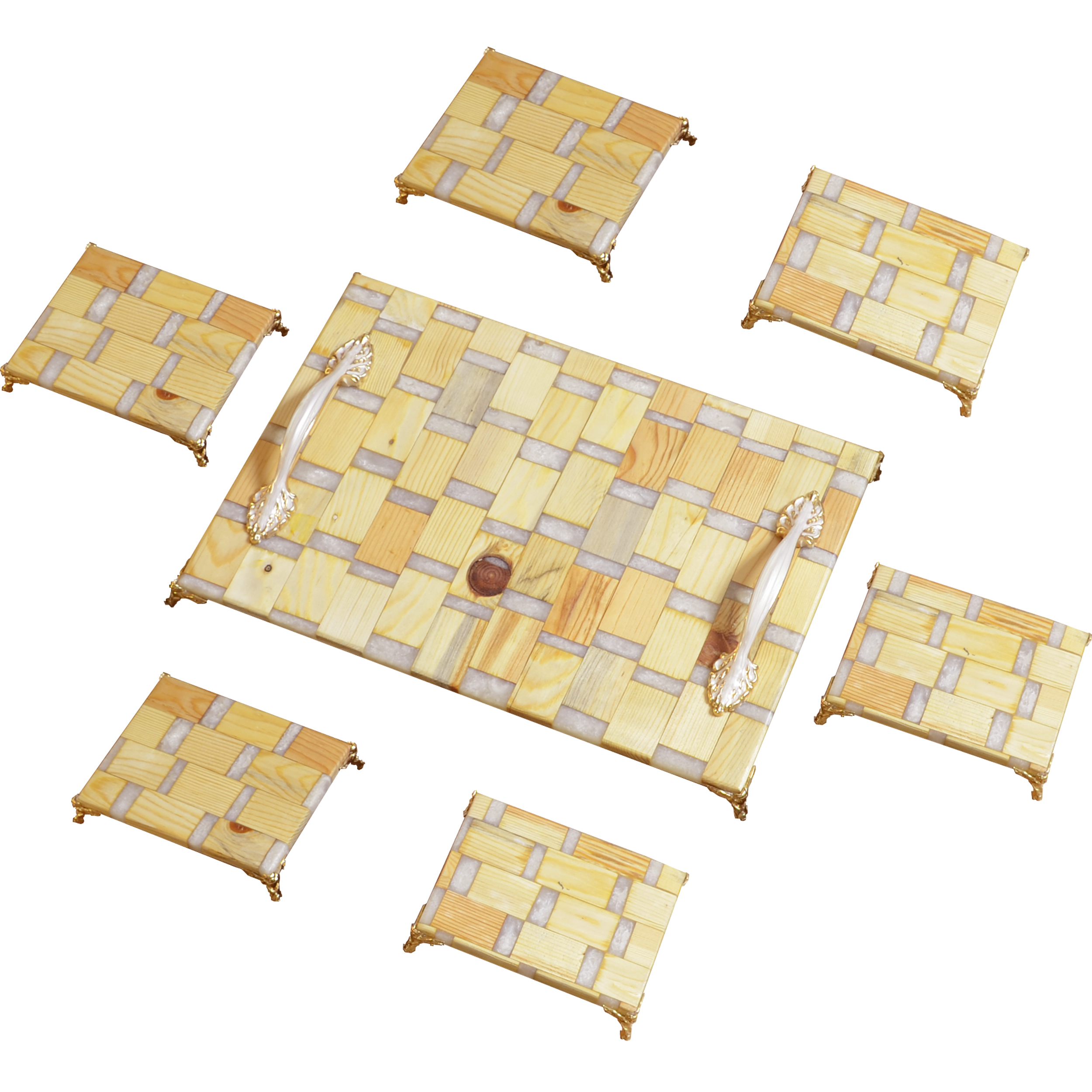 ست 7 تکه سینی و پیش دستی چوبی مدل هفت سین  