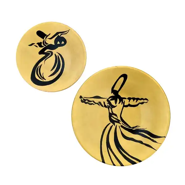 بشقاب دیوارکوب سفالی طرح سماع مجموعه 2 عددی