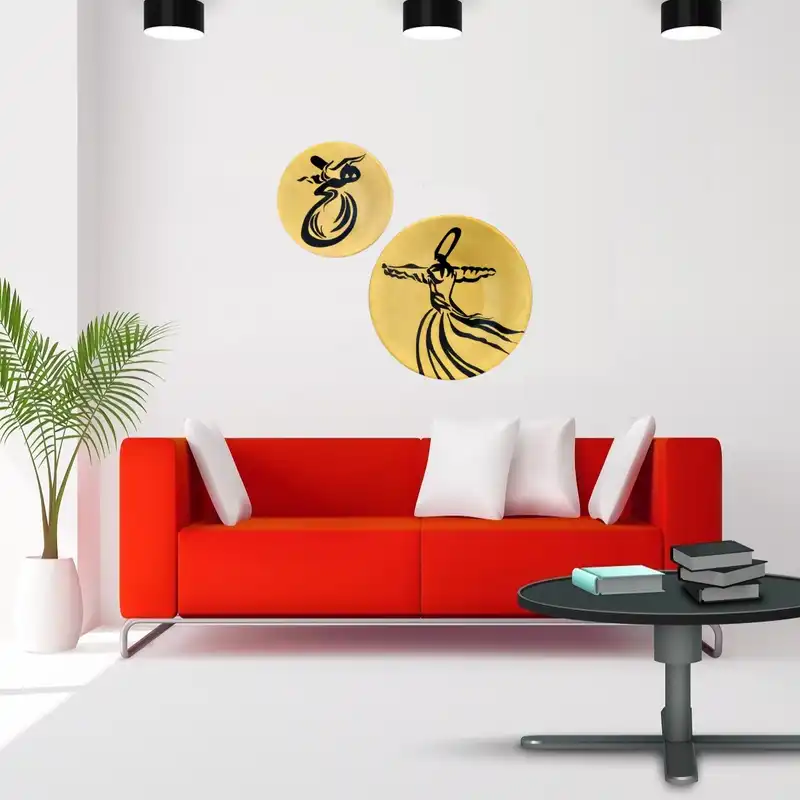 بشقاب دیوارکوب سفالی طرح سماع مجموعه 2 عددی