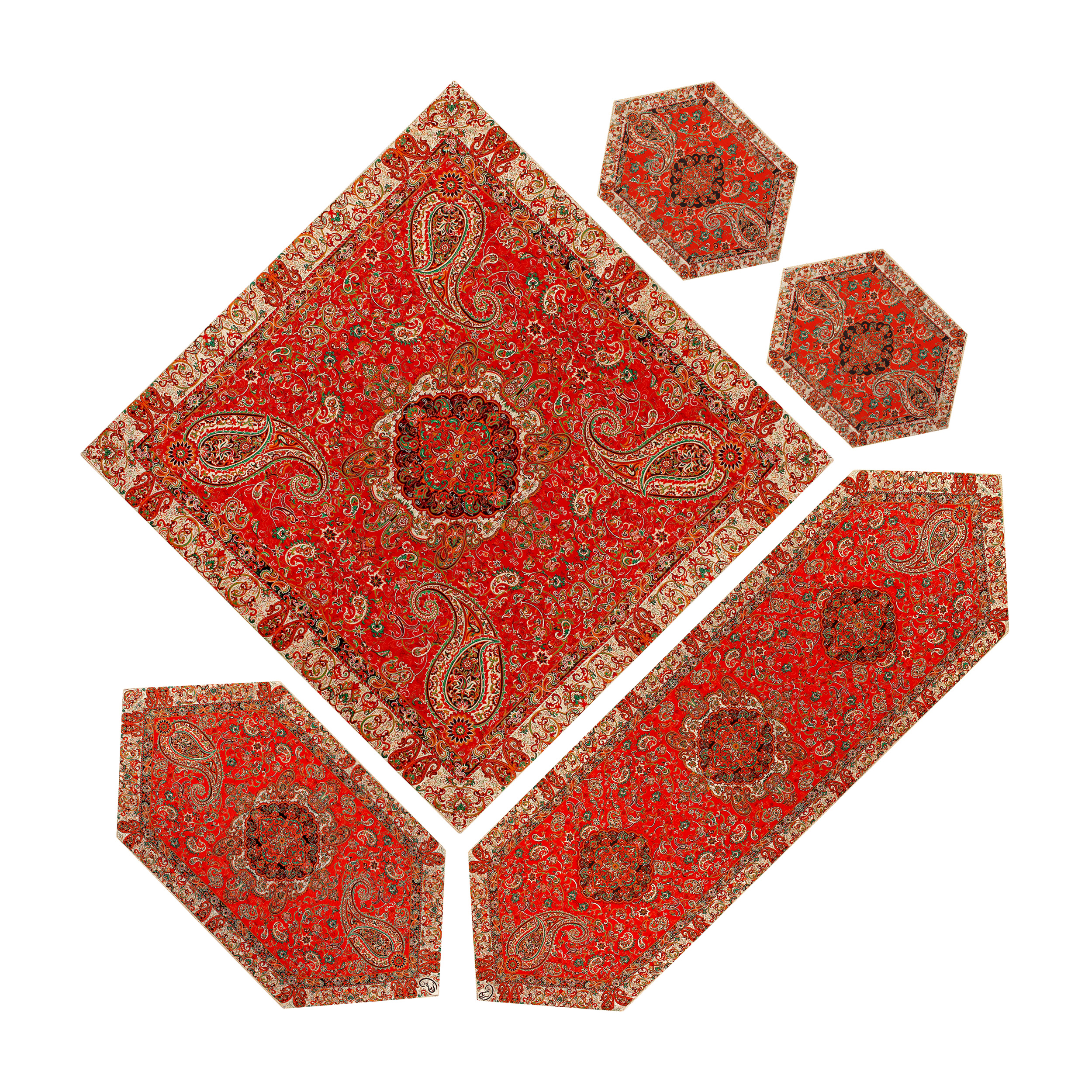 ست 5 تکه رومیزی ترمه ابریشم مدل سالار کد slr-1007