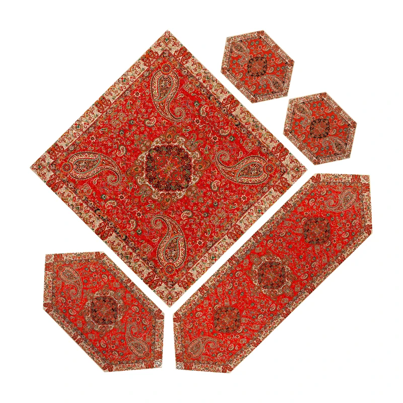 ست 5 تکه رومیزی ترمه ابریشم مدل سالار کد slr-1007