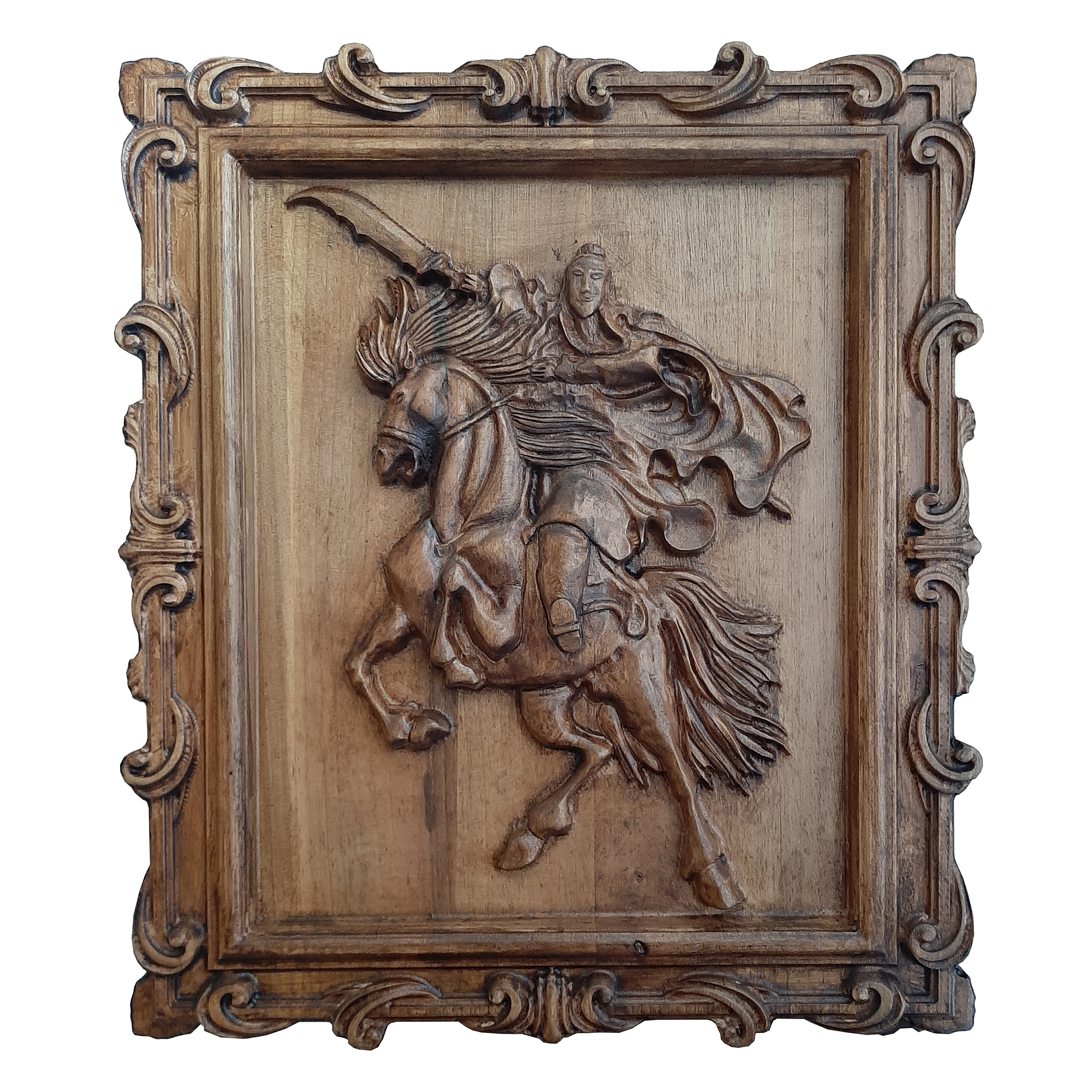 Handmade decorative wooden carving tableau rider design, wct004 model