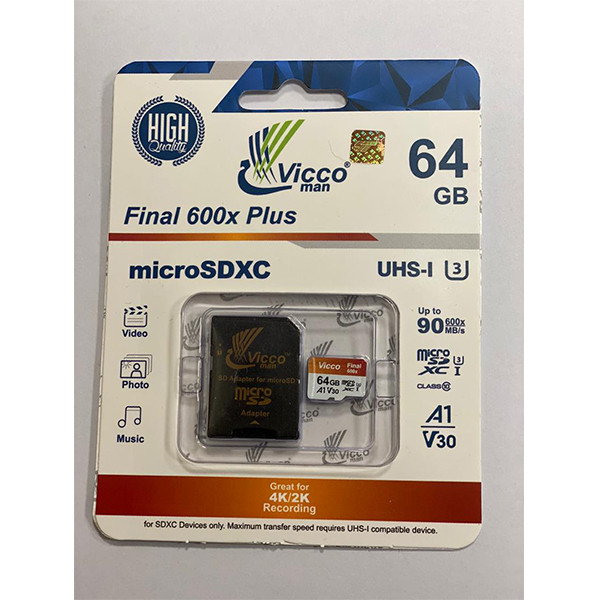 کارت حافظه microSDXC ویکومن مدل Final 600X کلاس 10 استاندارد UHS-I U3 سرعت 90MBps ظرفیت 64 گیگابایت به همراه آداپتور SD