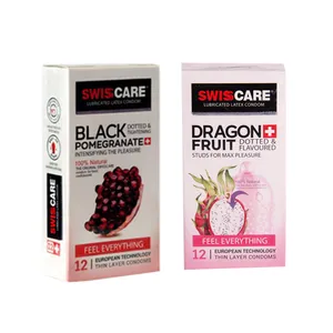 کاندوم سوئیس کر مدل DRAGON FRUIT بسته 12 عددی به همراه کاندوم  مدل BLACK POMEGRANATE