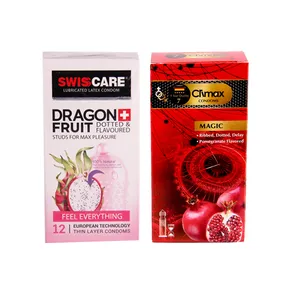 کاندوم کلایمکس مدل magic7 بسته 12 عددی به همراه کاندوم سوئیس کر مدل DRAGON FRUIT بسته 12 عددی 