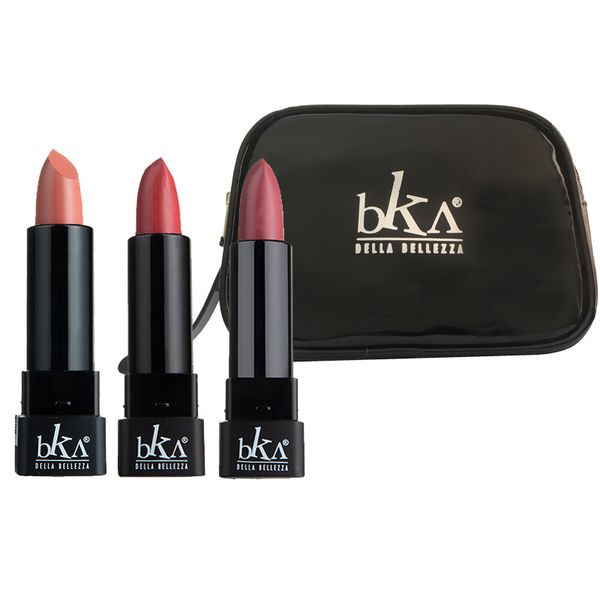 رژ لب جامد بکا کد LS8031520 مجموعه 3 عددی به همراه کیف لوازم آرایش کد VG