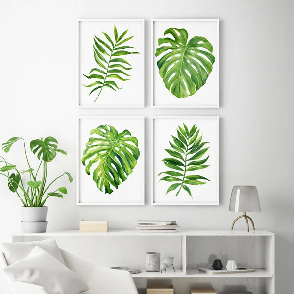 تابلو سالی وود طرح برگ ها در یک قاب کد T110513 مجموعه 4 عددی