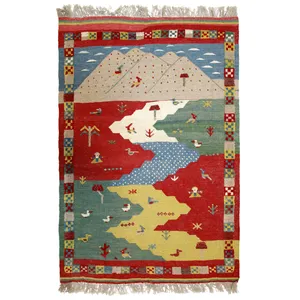 گلیم دستبافت یک و نیم متری طرح قشقایی کد 24823 