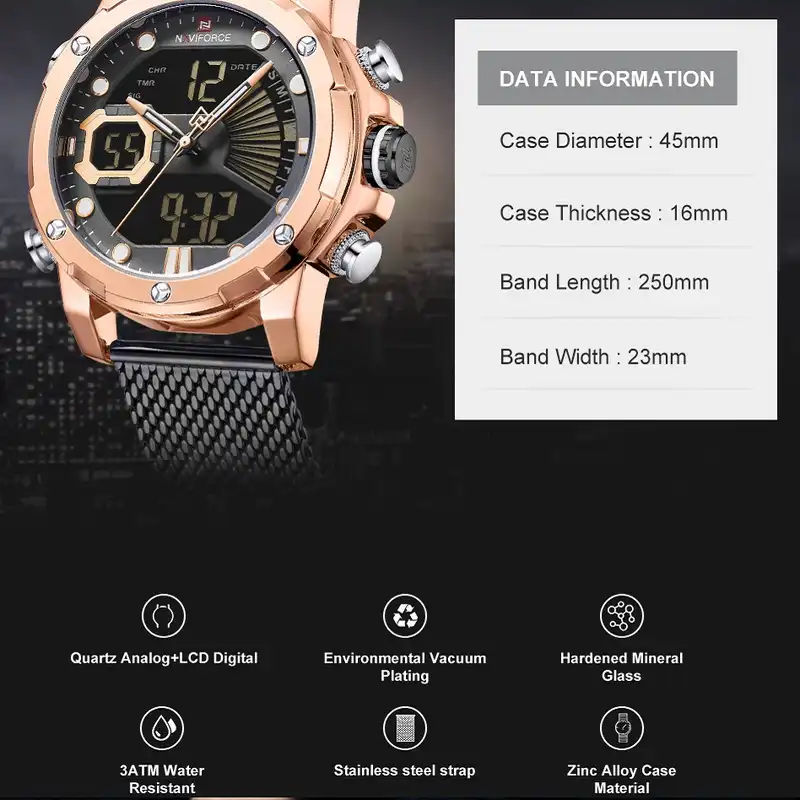 ساعت مچی عقربه ای مردانه نیوی فورس مدل NF9172S-RGBB