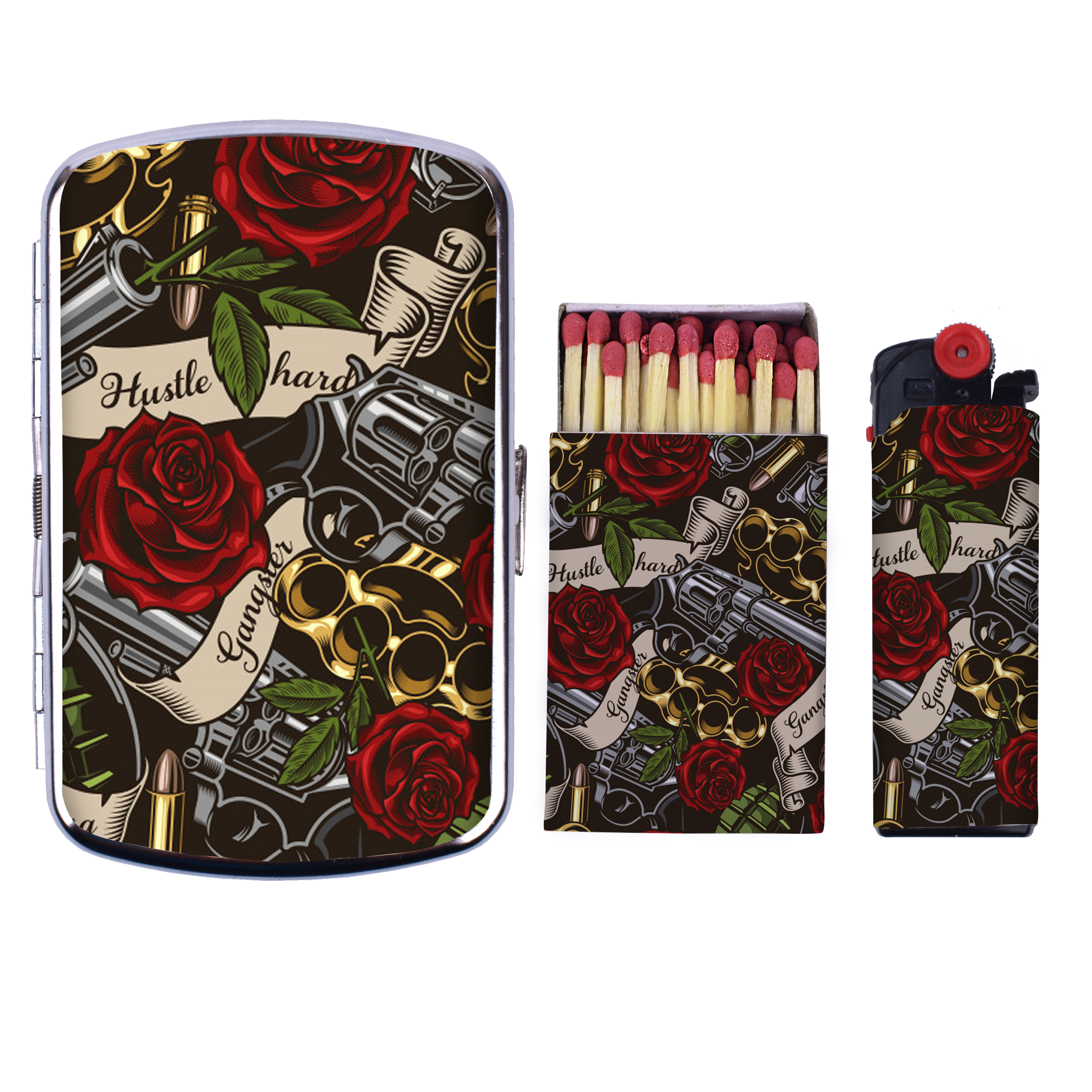   جا سیگاری مدل rose & guns  کد AL01 به همراه فندک و کبریت