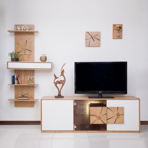 نقد و بررسی میز تلویزیون صنایع چوبی آذرباد مدل نهال کد B300 به همراه شلف دیواری توسط خریداران