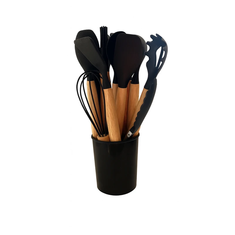 سرویس کفگیر و ملاقه سیلیکون و چوبی 12 پارچه مدل سایه