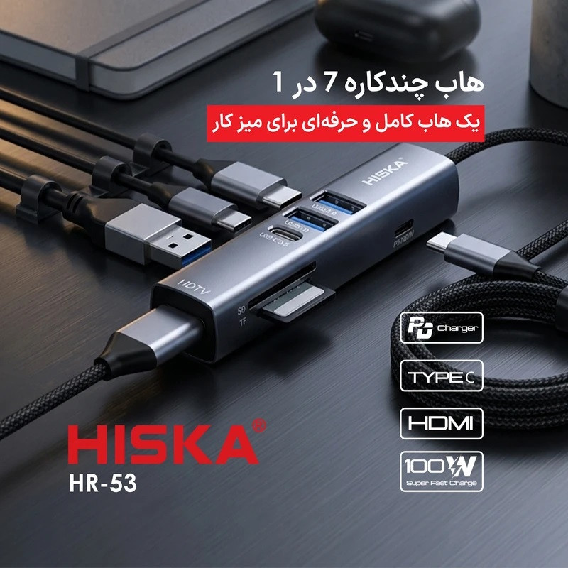 هاب 7 پورت USB-C هیسکا مدل HR-53
