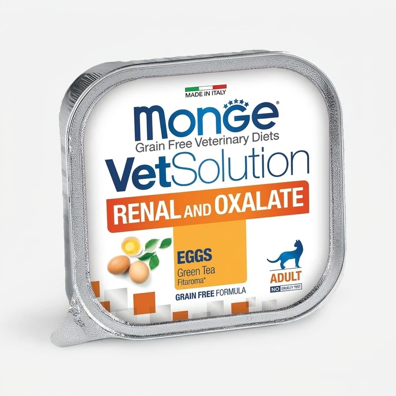 غذای کاسه‌ای گربه بالغ مونژه مدل Monge VetSolution Renal And Oxalate Feline مناسب مشکلات گوارشی طعم تخم مرغ و چای سبز وزن 100 گرم