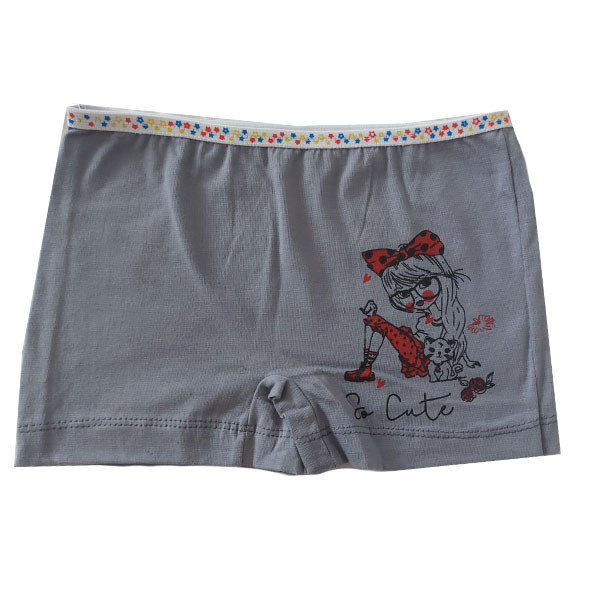 شورت دخترانه طرح دختر رنگ خاکستری