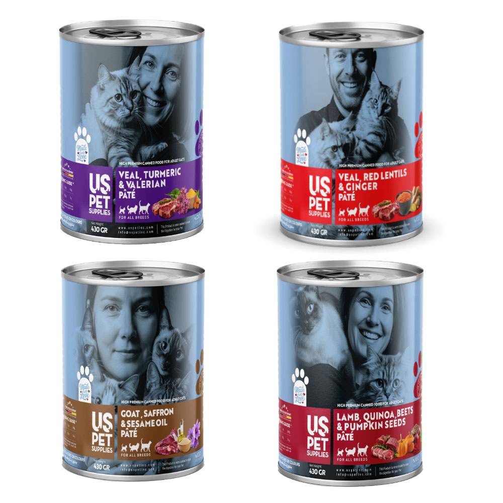 کنسرو غذای گربه بالغ یو اس پت مدل پریمیوم میکس گوشت قرمز بسته 4 عددی