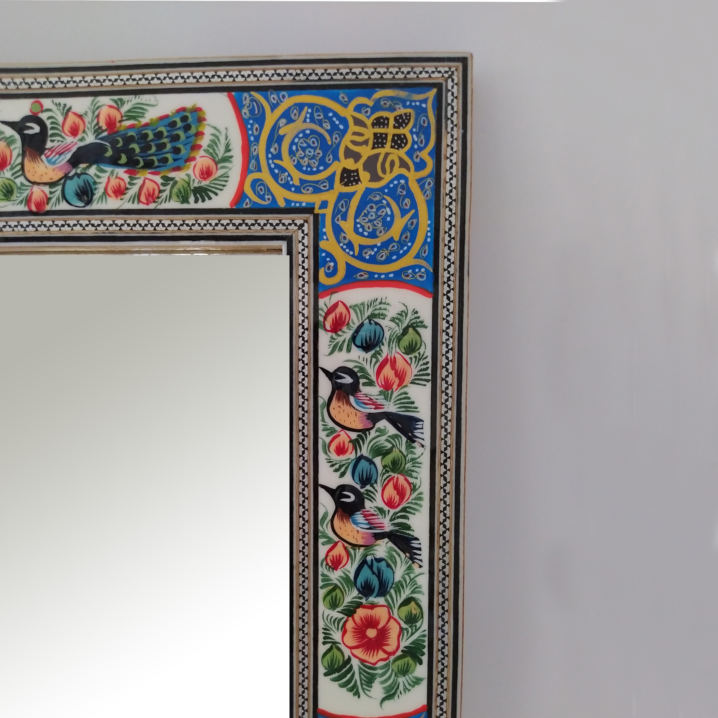 قاب آینه خاتم کاری مدل گل و پرنده کد 1318