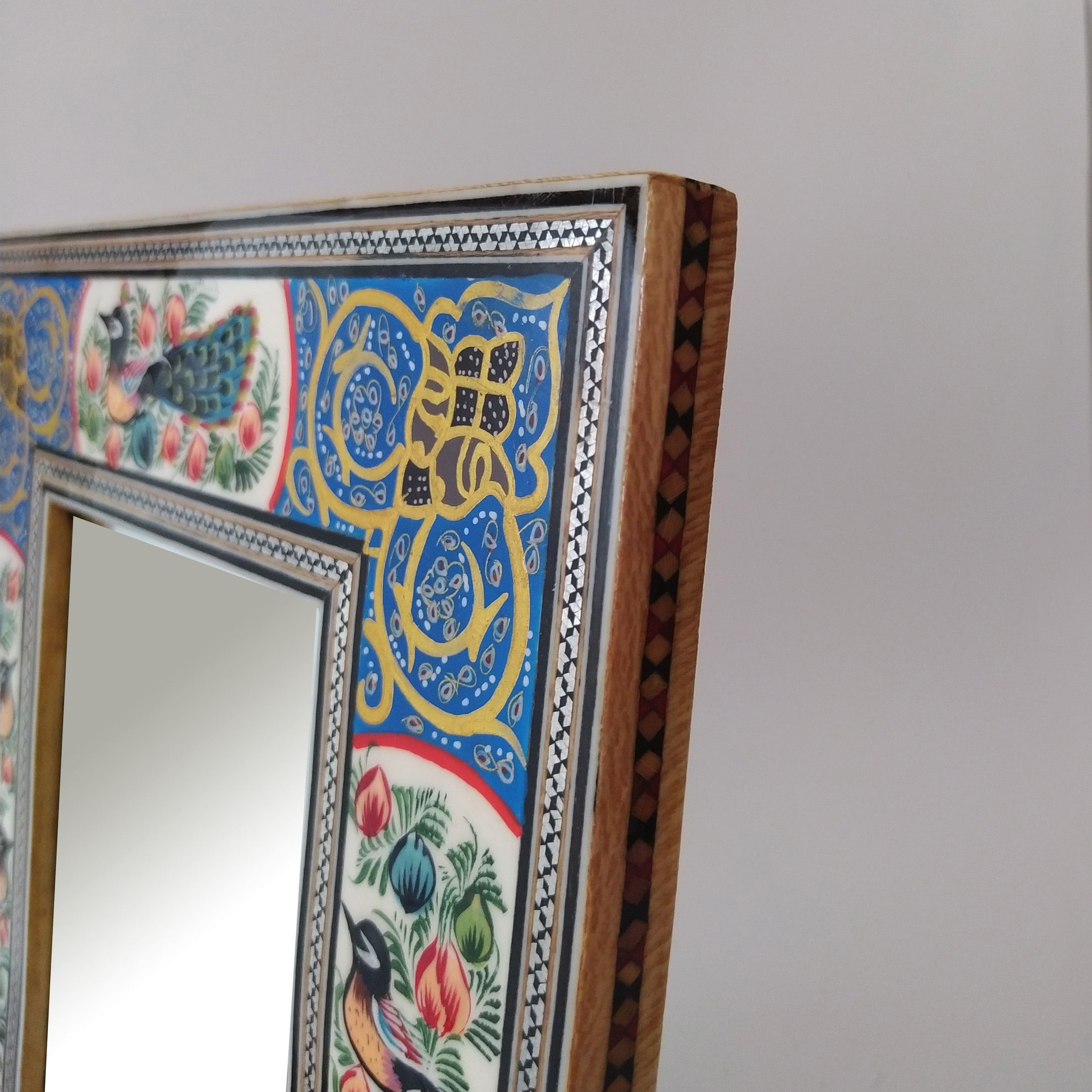 قاب آینه خاتم کاری مدل گل و پرنده کد 1318