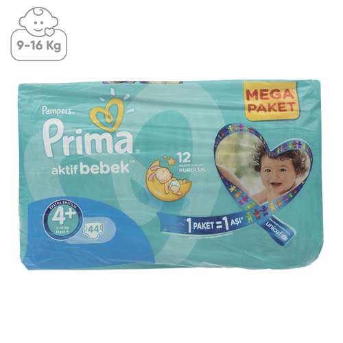 پوشک پمپرز مدل Prima سایز +4 بسته 44 عددی