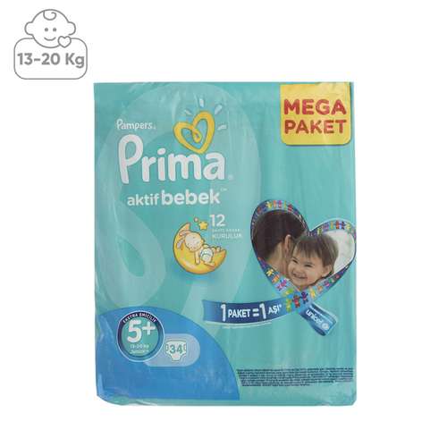 پوشک پمپرز مدل Prima سایز +5 بسته 34 عددی