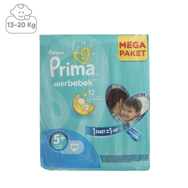 پوشک پمپرز مدل Prima سایز  +5 بسته 34 عددی