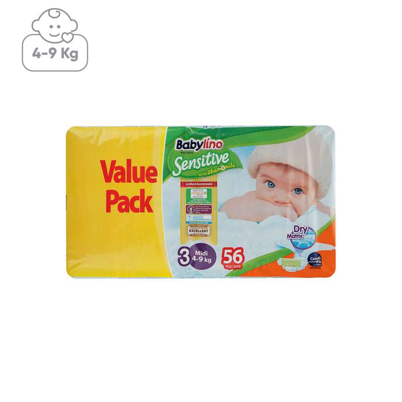 پوشک ضد حساسیت بیبی لینو مدل Value Pack سایز 3 بسته 56 عددی پوشک ضد حساسیت بیبی لینو مدل Value Pack سایز 3 بسته 56 عددی