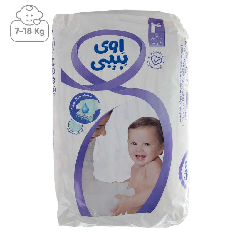 پوشک اوی بیبی سایز 4 بسته 12 عددی پوشک اوی بیبی سایز 4 بسته 12 عددی