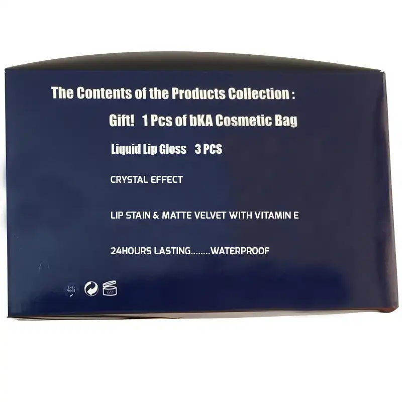 رژ لب مایع بکا کد LG373843 مجموعه 3 عددی به همراه کیف لوازم آرایش کد VP