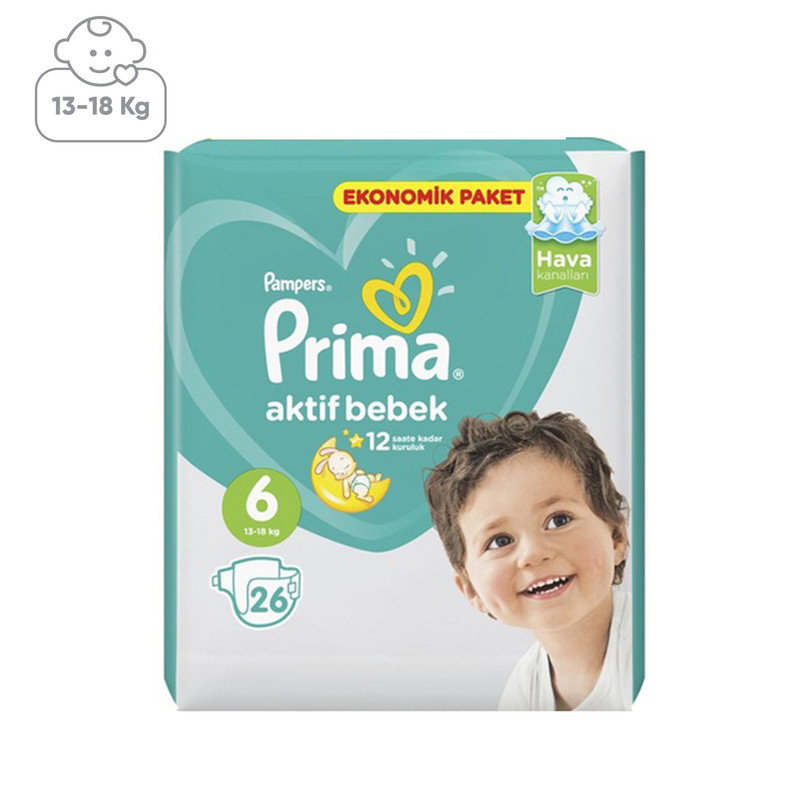 پوشک پریما مدل Aktif سایز 6 بسته 26 عددی
