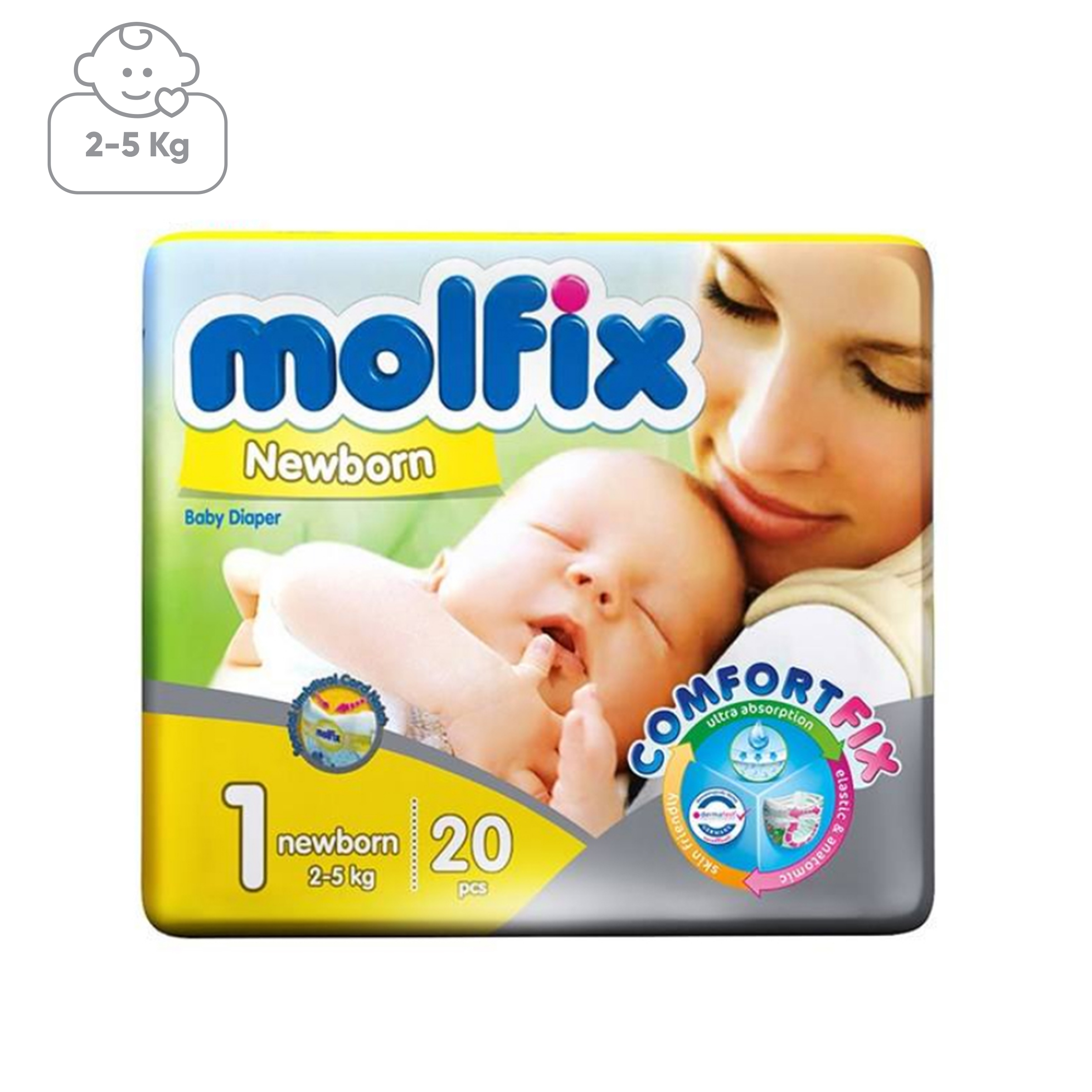 پوشک مولفیکس مدل Newborn سایز 1 بسته 20 عددی 