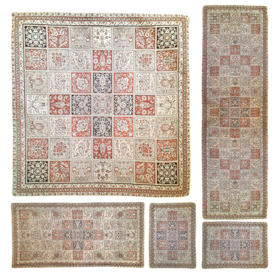 ست 5 تکه رومیزی ترمه سنتی یزد طرح خشتی مدل SY3C180K