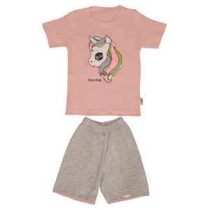 تیشرت آستین کوتاه و شلوارک دخترانه طرح تک شاخ کد t-5