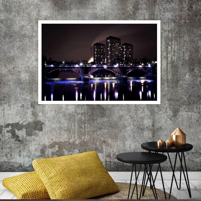 تابلو بکلیت طرح Glasgow Tidal Weir Night مدل قاب شاسی W-s8048