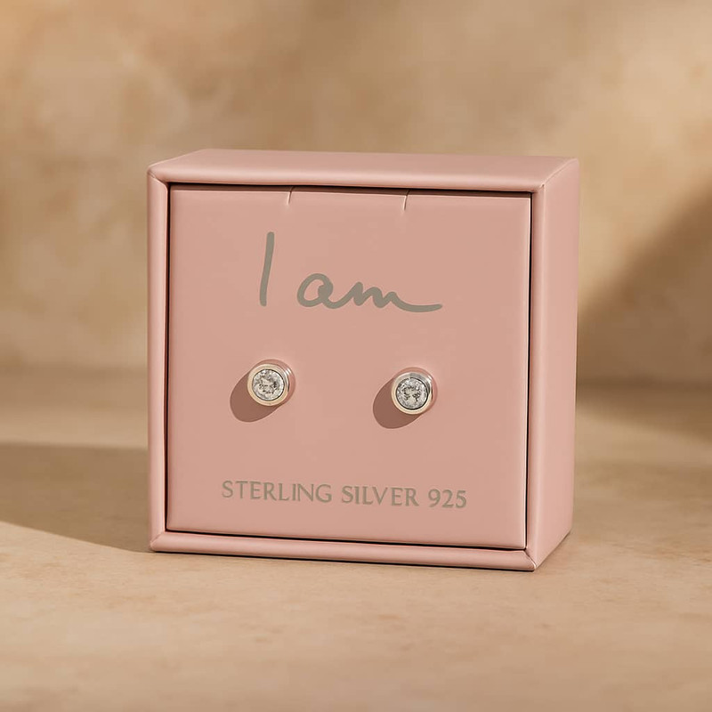 گوشواره نقره میخی زنانه آی ام مدل نگینی کریستال زیرکنیا