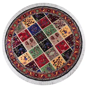 گبه ماشینی کاشان ابریشم کد 2002 گرد