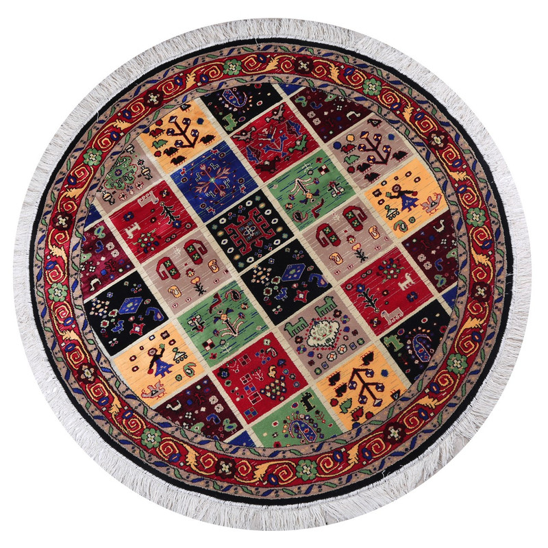 گبه ماشینی کاشان ابریشم کد 2002 گرد