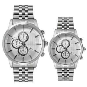 ست ساعت مچی عقربه ای زنانه و مردانه مدل کلاسیک بند فلزی تقویم دار کد 6